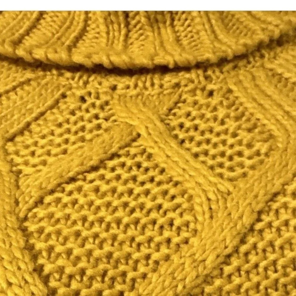 LOFT Mustard Yellow Cable Knit Short Sleeve Turtleneck Sweater M Comfy 26-01‎